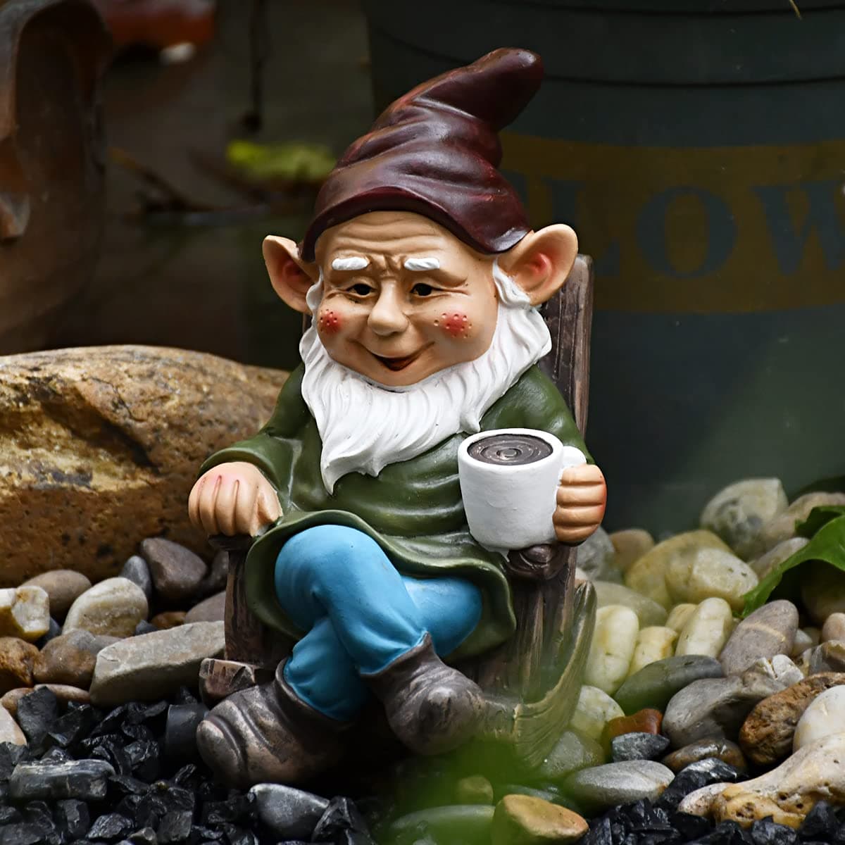 OwMell Drinking Coffee Garden Gnome Statue Decoration 73 Figurine Ornament for Indoor Outdoor Home Patio Yard Lawn Coffee
