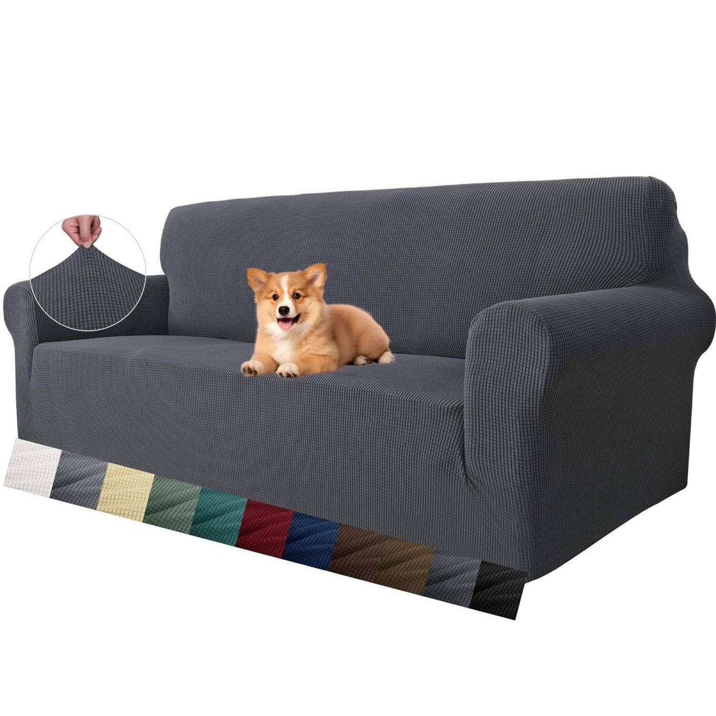 MAXIJIN Super Stretch Couch Cover for 3 Cushion Couch 1Piece Universal Sofa Covers Living Room Jacquard Spandex Furniture Protector Dogs Pet Friendly Fitted Large Gray