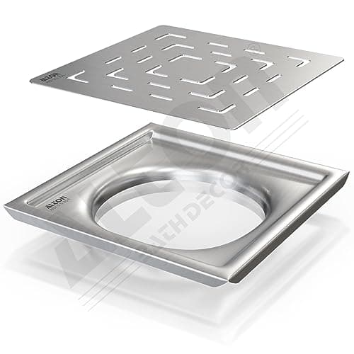 ALTON ALD1002, SS-304 Grade, 5x5 INCH Plain, Bathroom Grating Square Floor Drain Jali, Matte