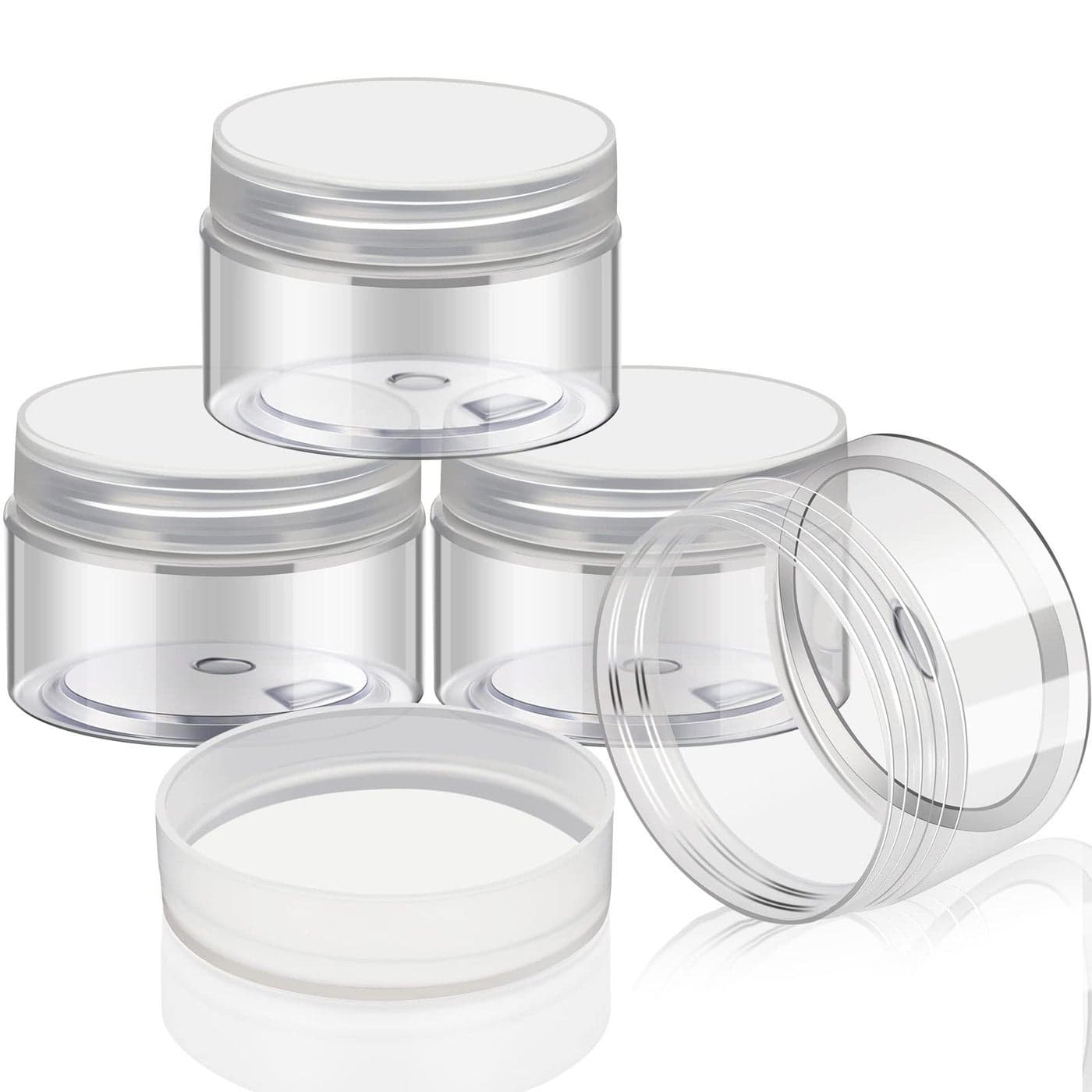 Patelai 4 Pieces Round Widemouth Leak Proof Plastic Container Jars with Lids for Travel Storage Makeup Beauty Products Face Creams Oils Salves Ointments DIY Making2 OunceClear