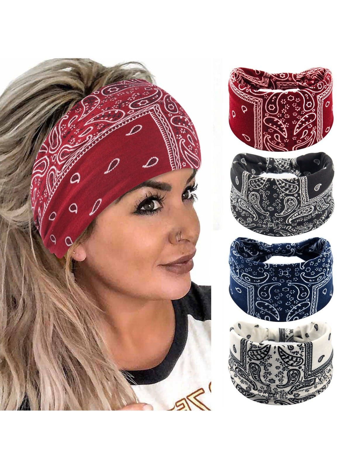 4 Pack Multicolor Headbands Elastic Headband for Women Girls Fashion Headbands Soft Breathable fabric