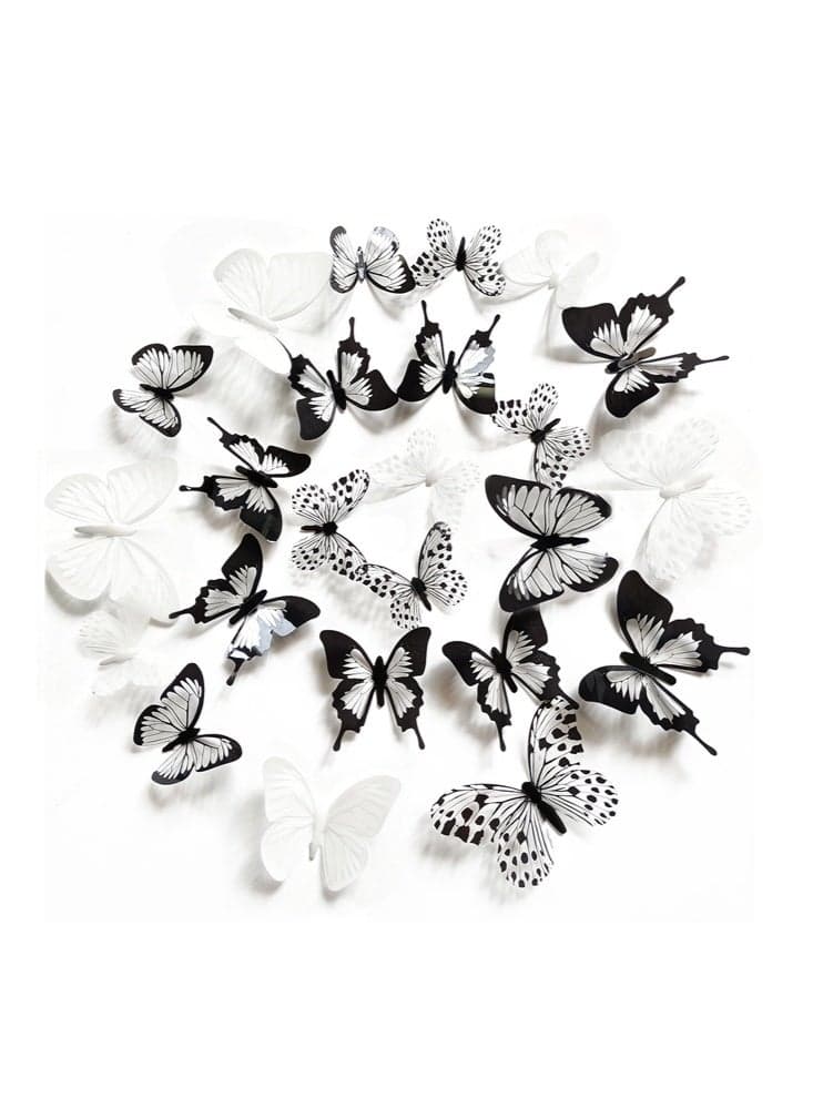 3D Glitter Butterfly Wall Decor - 36Pcs Black+White Butterfly Decoration Party Cake Decorations - Removable Waterproof Wall Decal Birthday Home Room Decor Bathroom Bedroom Sticker & Murals (36Pcs, 5styles+4size)