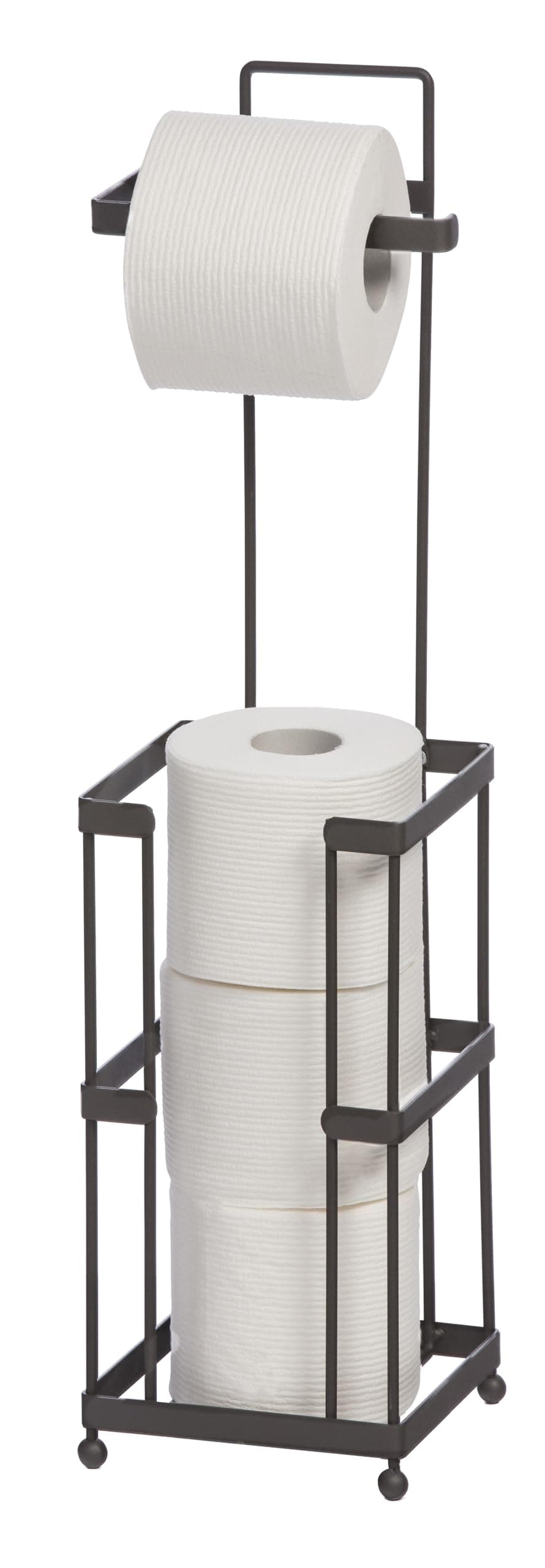 Mango Steam Toilet Paper Holder Stand with Roll Storage Taupe Free Standing Space Saving Rust Resistant for Small Spaces