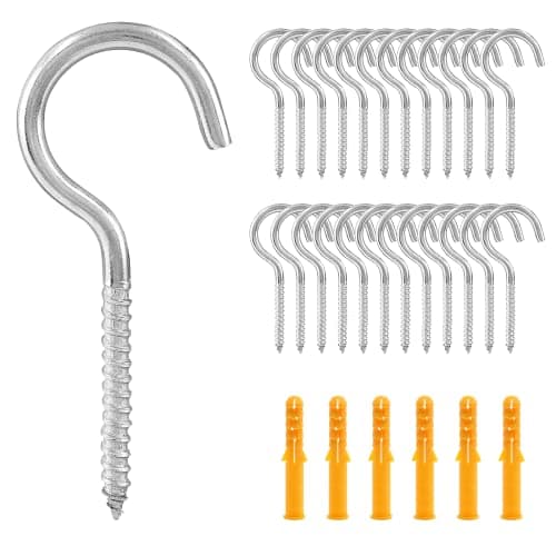 LifCratms 24 Packs M4 x 50 304 Stainless Steel Screw Hooks, 2" Metal Eye Bolt Ceiling Hook Self-Tapping Eye-Ring Bolt Hooks Screw Hanger Open Loop for Home Office Outdoor