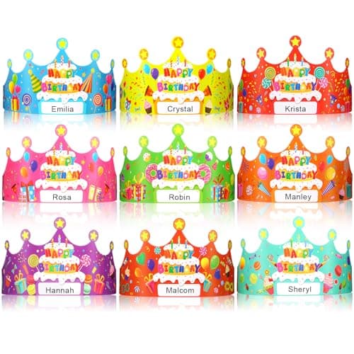 Faccito 36 Pcs Birthday Crowns for Kids Classroom Bulk Happy Birthday Paper Hats with Elastic Band for Classroom Preschool Kindergarten Elementary School Vbs Party Supplies