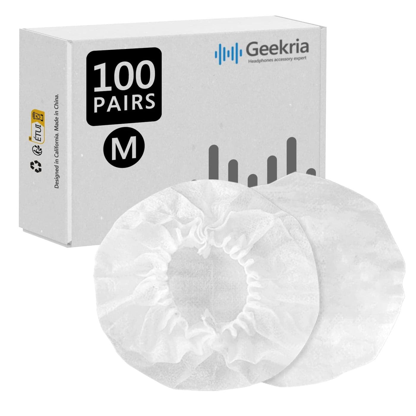 Geekria 100 Pairs Disposable Headphones Ear Cover for Over-Ear Headset, MRI Headset Earcup for Bulk Pack, Stretchable Sanitary Ear Pads Cover, Hygienic Ear Cushion Protector (M/White)