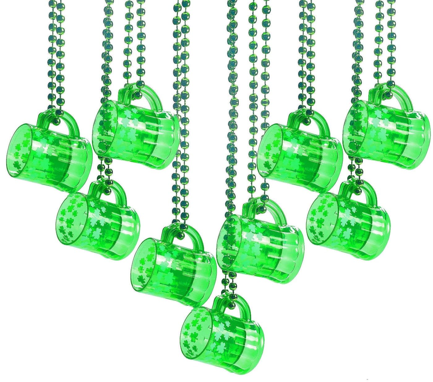 4Es Novelty St Patricks Day Shot Glasses Bead Necklaces Pack of 12 Green Irish Gifts Party Favors Supplies St Patricks Day Accessories for Adults Transparent Green With Shamrock