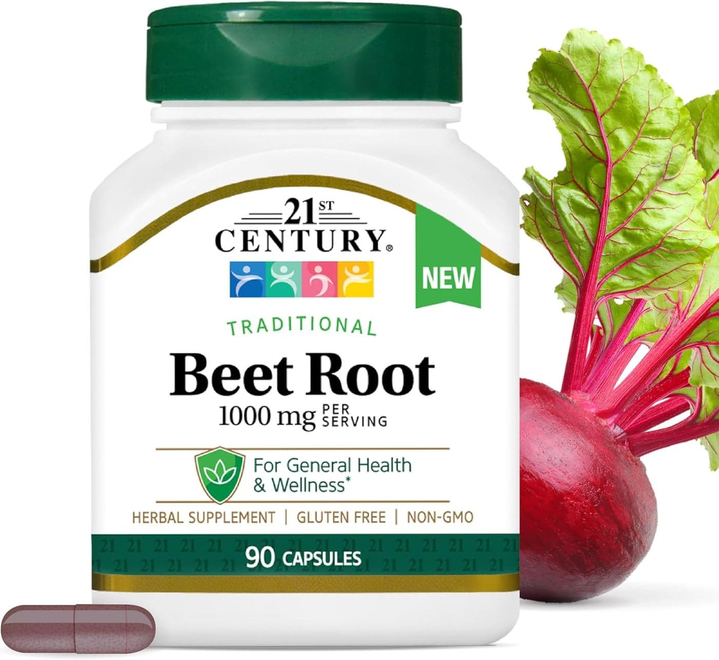 21st Century Traditional Beet Root 1000 mg 90 Count GlutenFree Beet Supplement for General Health and Wellness Support NonGMO Vegan Free from Common Allergens 45 Servings
