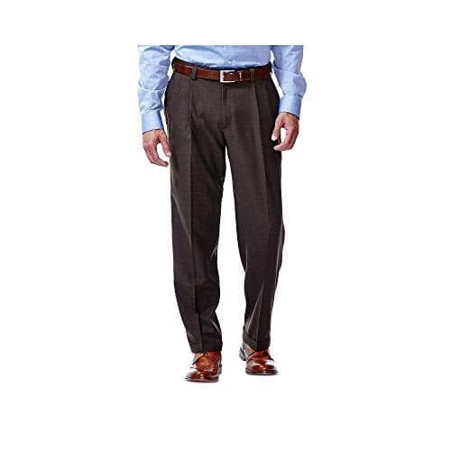 Haggar mens Eclo Stria Expandable-waist Pleat-front Dress Pants, Brown, 36W x 34L US