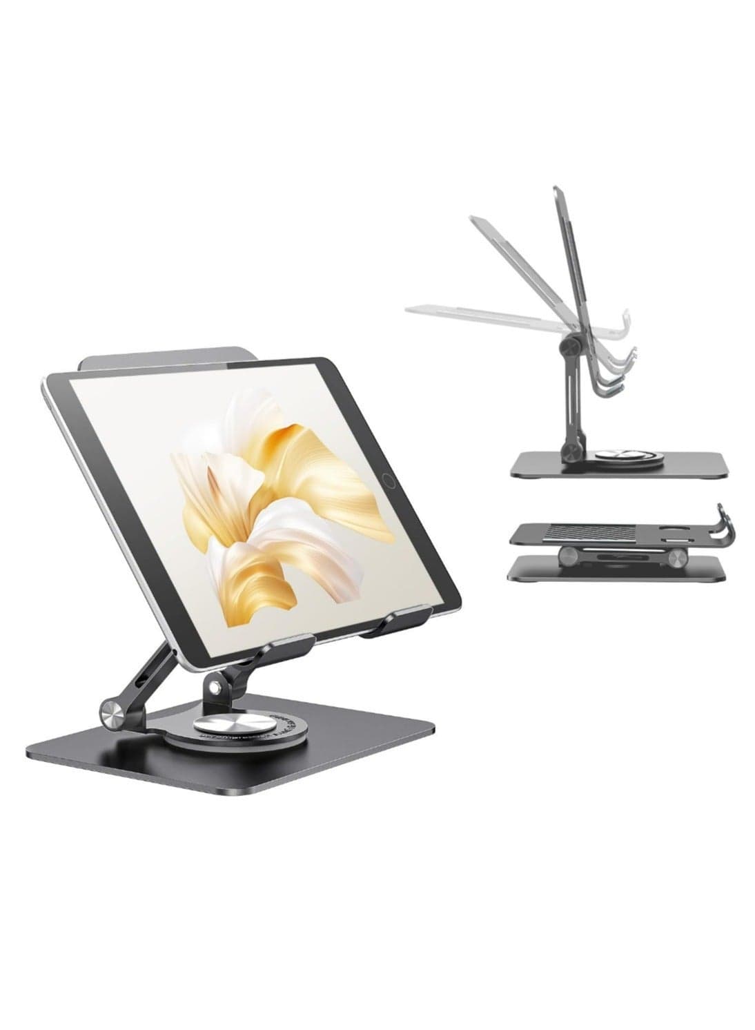 Swivel Tablet Stand, Aluminum Tablet Holder with 360 Rotating Base, Adjustable Foldable iPad Stand, Compatible with iPad Pro Air Mini, Tablets, iPhone 15 Pro, Switch and More 4.7-12.9