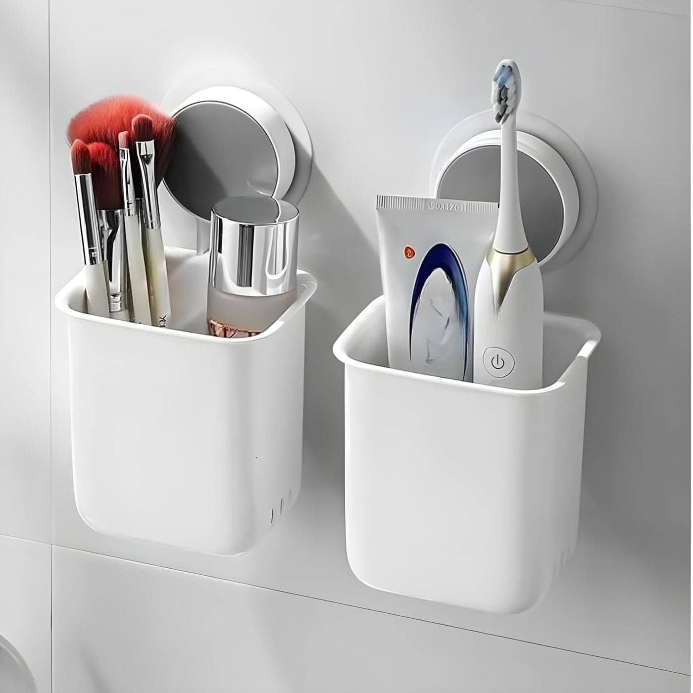 Boniry Plastic Toothbrush Holders for Bathroom WallMounted Brush Holder Tooth Brushes Holder Stand Bathroom Organiser and Toothpaste Holder Washroom Organizer and Brush Stand Abs White 2 Pcs