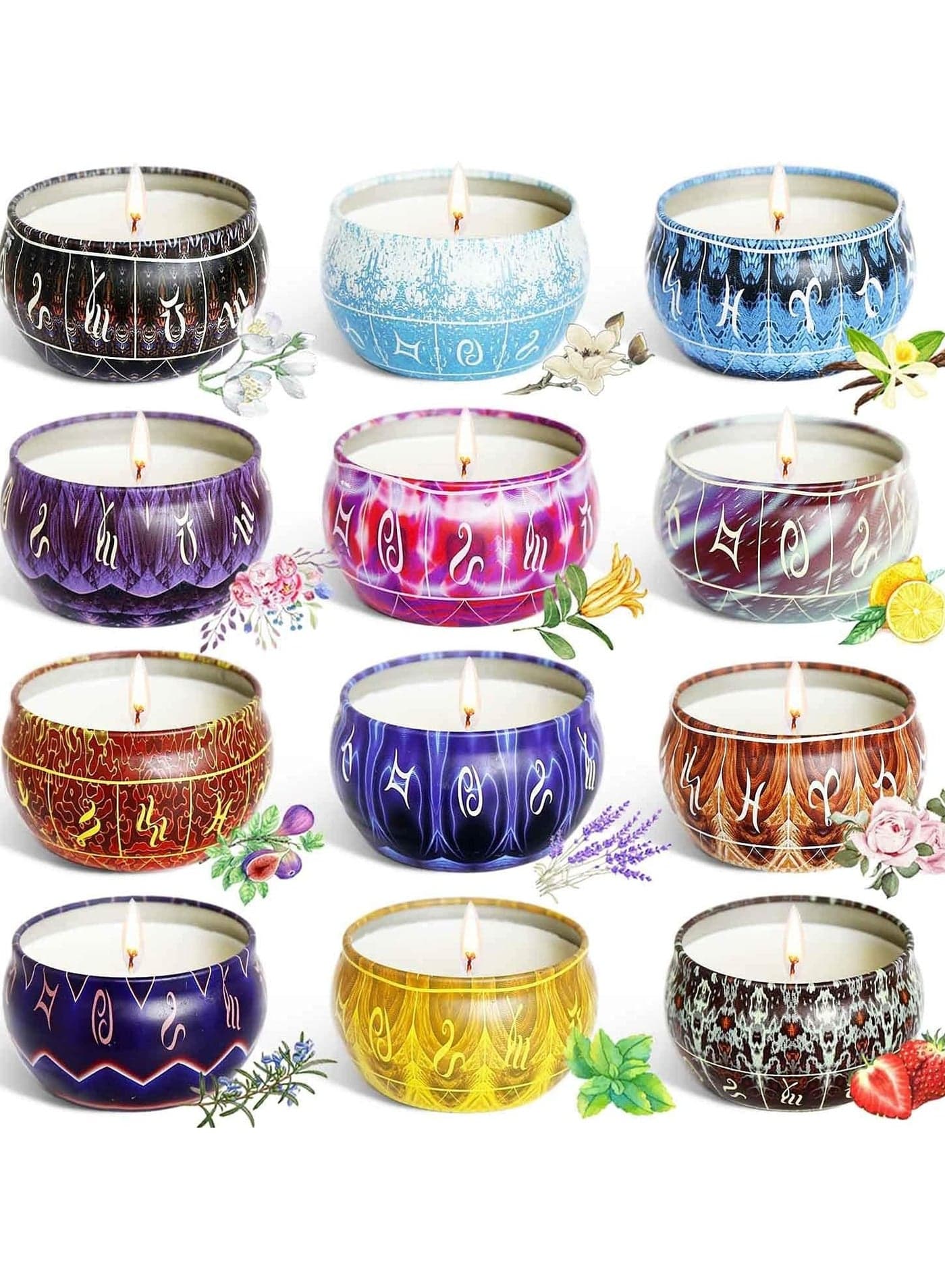 Scented Candles Gifts Set 12 Soy Wax Jar Candles Set Candles for Home Scented with Portable Travel Tin Candles Gifts for Women Birthday Gift Mother’s Day Gift (12 pcs)