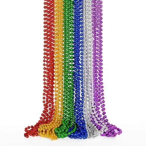 EOBOH Mardi Gras Beads 12PCS Bead Necklace Party Favors Metallic 6 Kinds of 33 Beaded Necklaces Costumes Stuff Festival Parade Throw Accessory Sets for Mardi Gras Celebrations Decorations