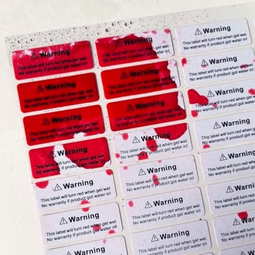 130pcs 1.6x0.6 inch Water Sensitive Sticker Turn Red When Got Wet Device Potential Damage Indicator Warranty Void Instruction Liquid Sensor Label