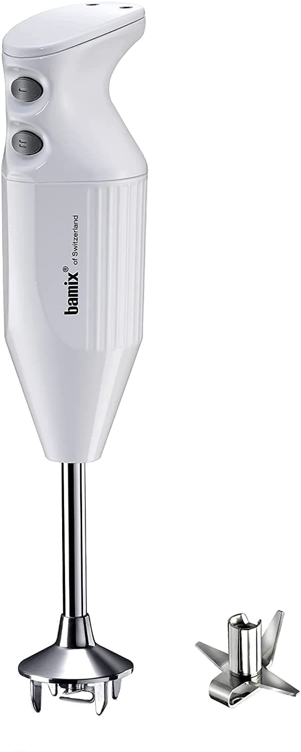 Bamix ONE White Hand Held Stick Blender with MultiPurposestainless steel blades 160 Watts 2 Speeds Made in Switzerland Hand Held Food Processor Heavy Duty AC Balanced Motor Smooth Quiet Operation