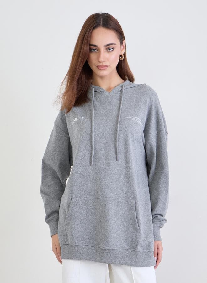 Grey Oversized Longline Slogan Hoodie