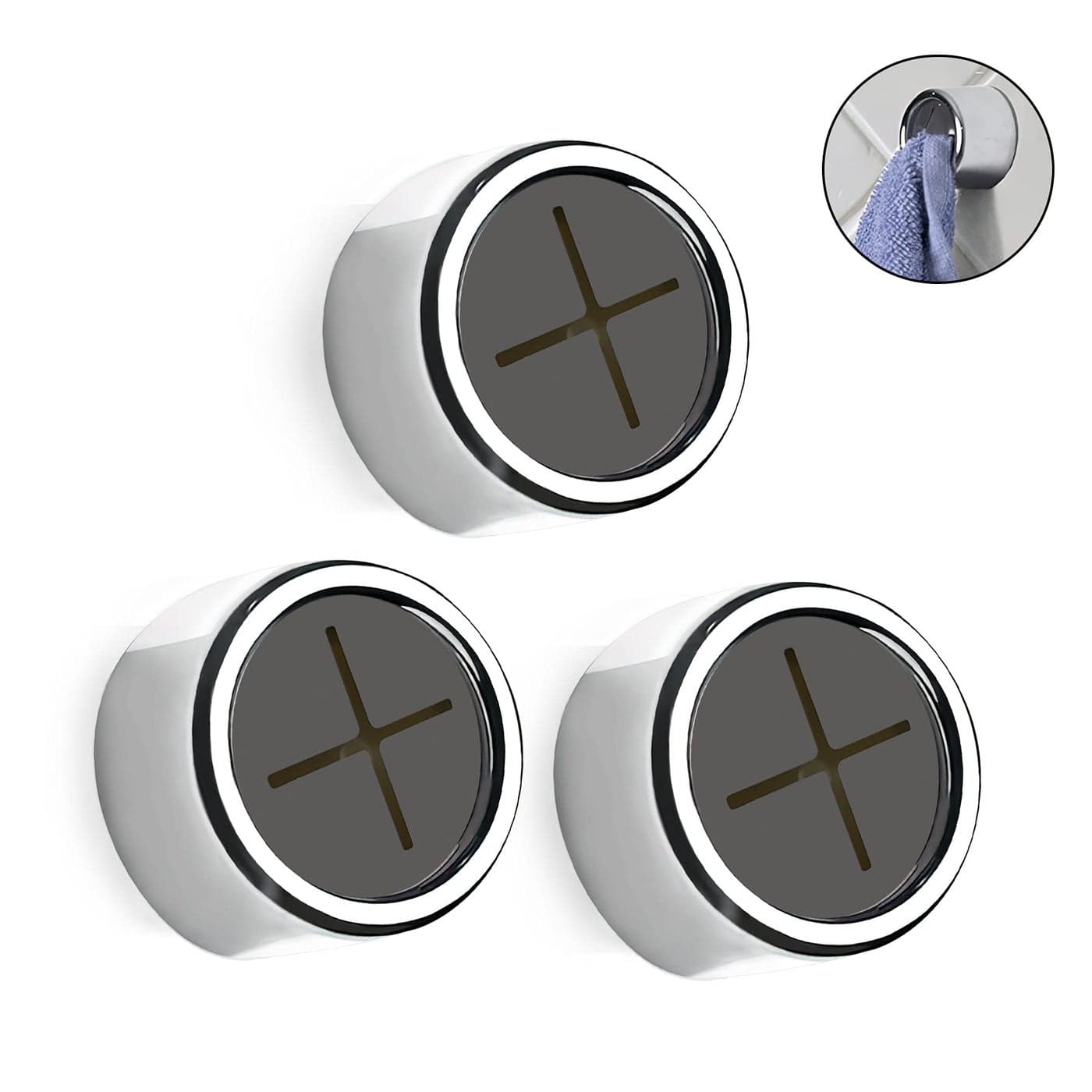 Philbinden 3 Pieces Kitchen Towel Hooks Round Adhesive Dish Towel Hook Premium Chrome Finish Easy Installation Wall Mount Hand Towel Hook Ideal as Bathroom Shower or Outdoor Towel Holders