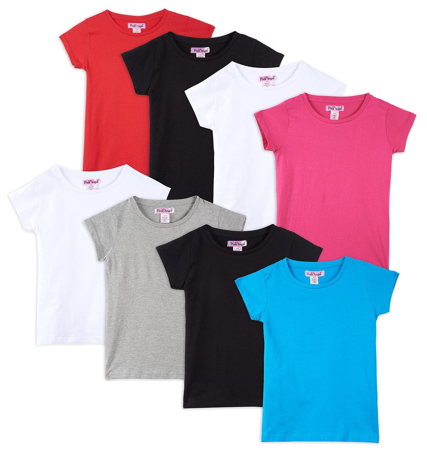 Pink Angel Girls 8Pack Cotton TShirts Crew Neck Short Sleeve Tees Solid Color Multipack Sizes 416