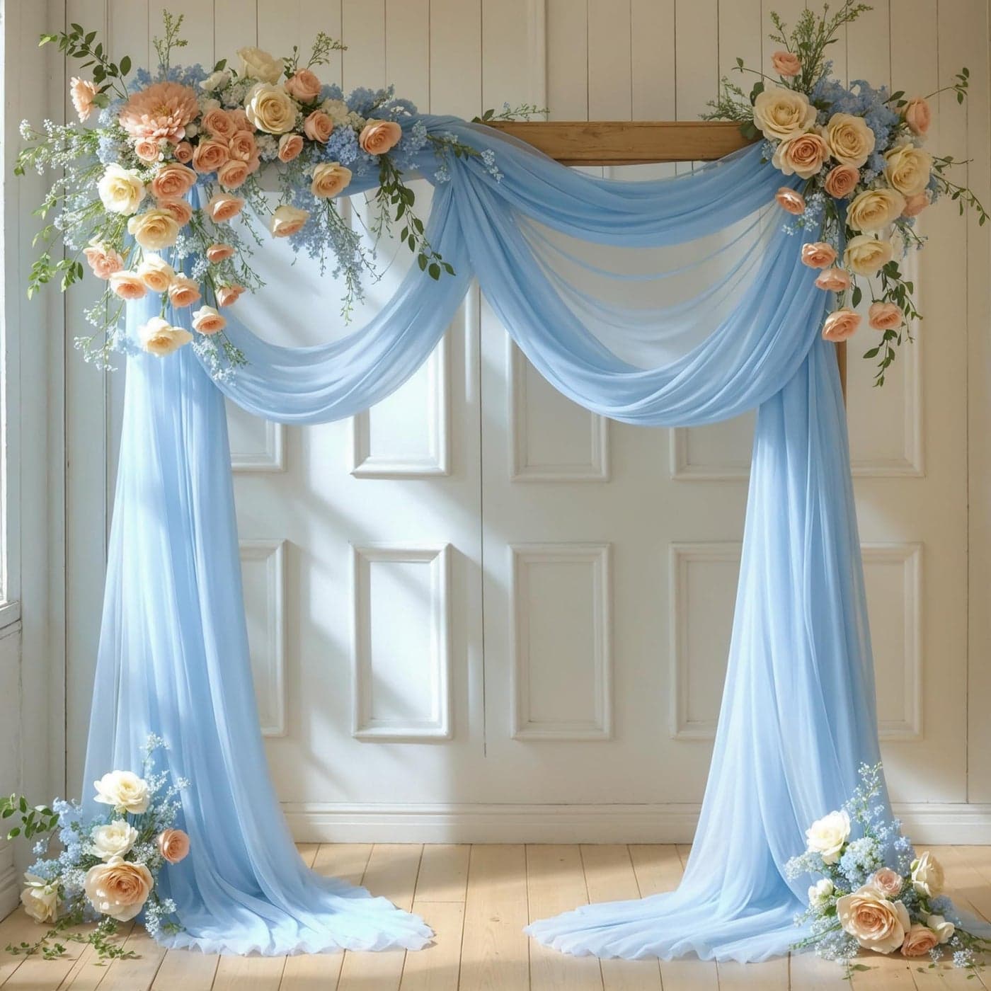 Wedding Arch Draping Fabric 2 Panels 18FT Baby Blue Sheer Backdrop Curtain Chiffon Fabric Drapery Voile Scarf Draping Panels for Wedding Archway Ceremony Curtain Valance Party Decoration
