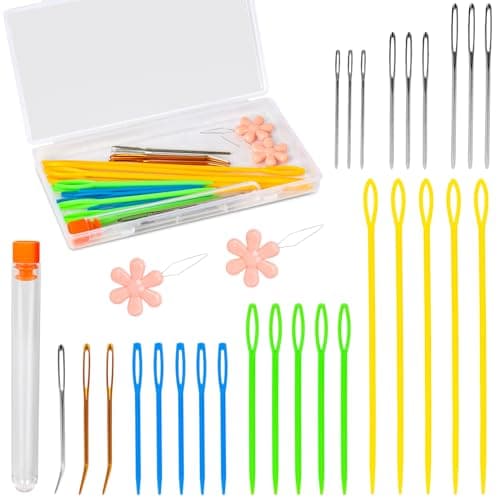 LOVEINUSA Yarn Needle Set Bent Tapestry Needles Large Eye Plastic NeedleBlunt Sewing Needles with Storage Box for Knitting Crocheting Sewing Projects and Knitting Beginners Gifts