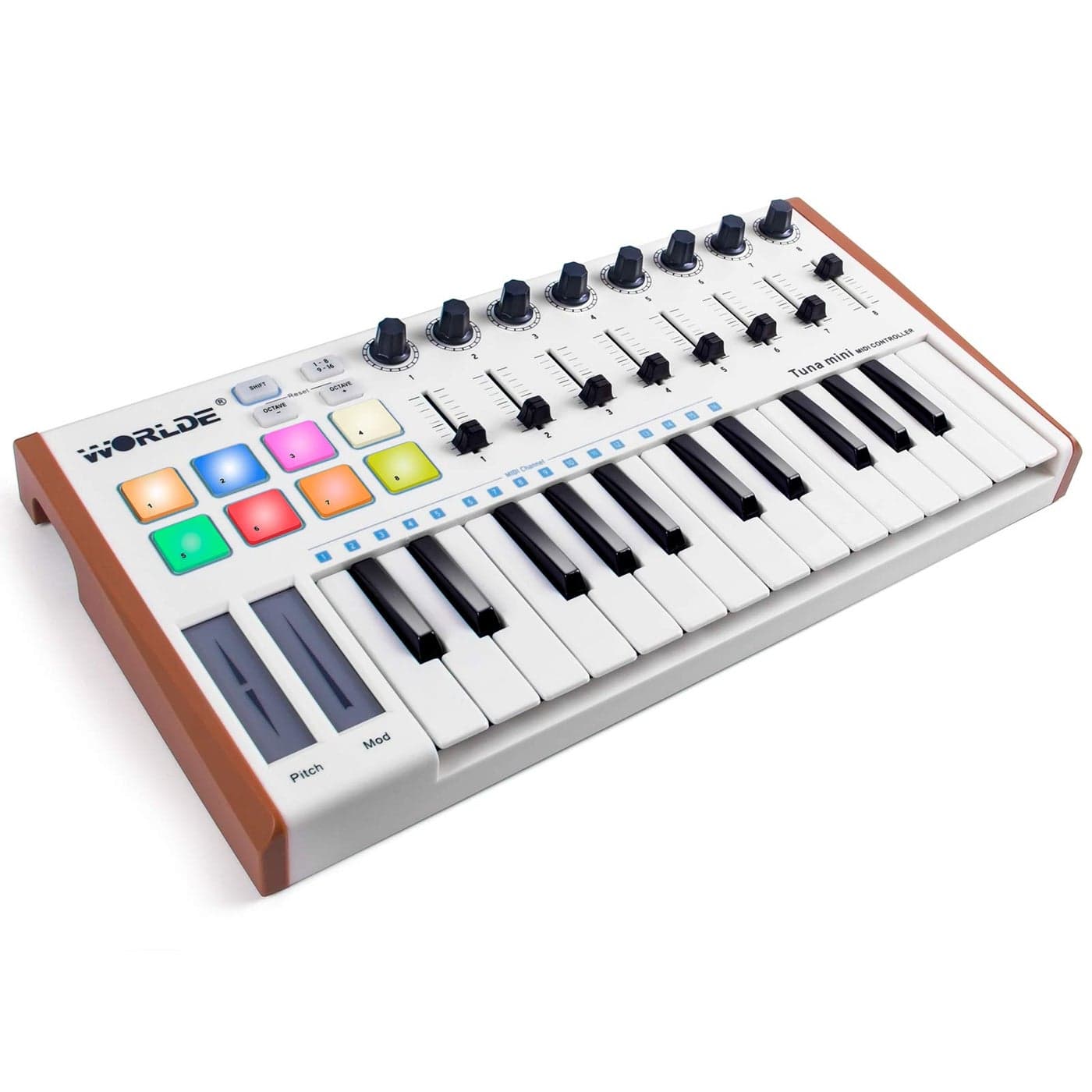 Midi Controller lotmusic Worlde TUNA PANDA MINI 25 Keys Portable USB Midi Keyboard with 8 RGB Backlit Colorful Drum Beat