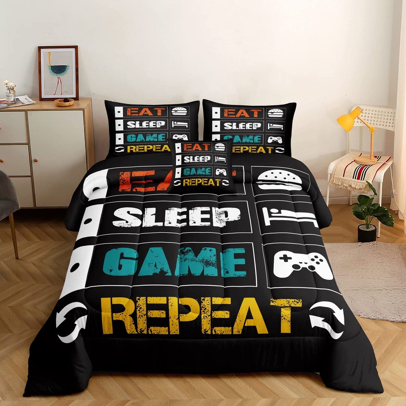 ROWADALO 6 Pieces Gaming Bedding Set for Boys Gamer Comforter Set Full SizeGame Controller Comforter for Boys Kids Teen 3D Gamepad Microfiber Bedding Sets 6 Pieces Bed in A Bag SetsH5008Full