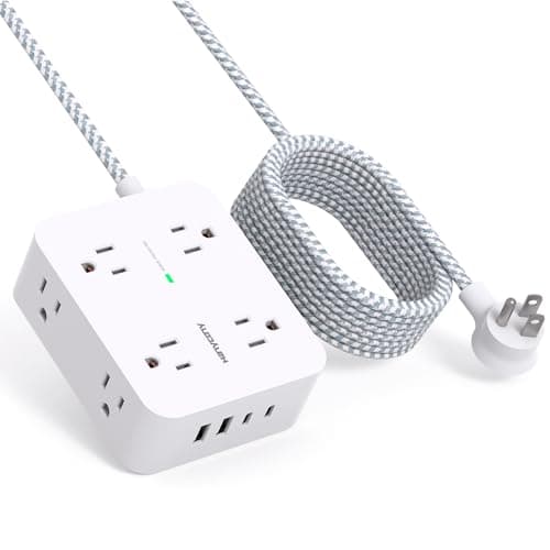 10 Ft Surge Protector Power Strip, HANYCONY Extension Cord with 8 AC Outlets 4 USB (2 USB C) Ports, Flat Plug, Wall Mount Desk USB Charging Station for Home