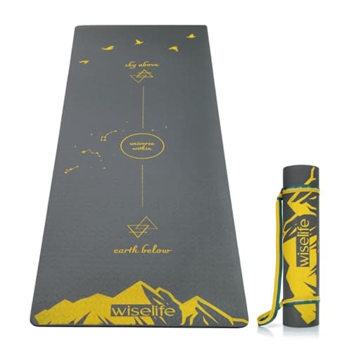 Wiselife Tpe Printed 6MM Yoga Mat + Yoga Strap For Men, Women, Kids|Anti-Slip Extra Thick, Long & Wide Exercise Sports Mat For Workout, Fitness, Yoga, Gym, Home & Pilates (Elements-Nature), Grey