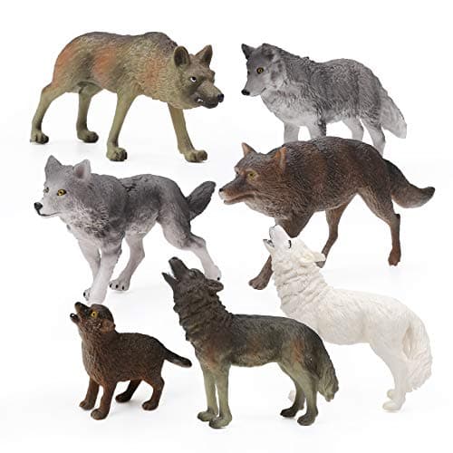 RESTCLOUD 7Pcs Wolf Toy Figurines Set Wolf Animals Figures Wolf Set A