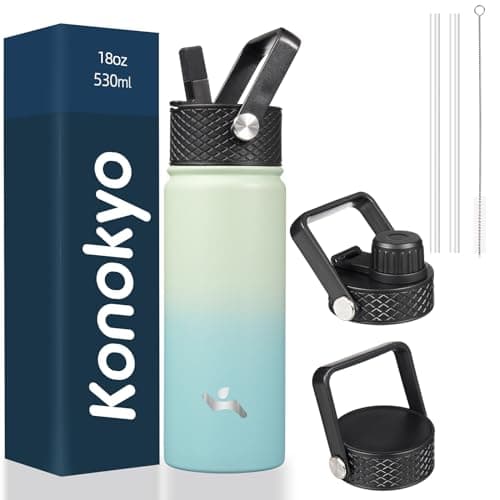 Konokyo 18 oz Insulated Water Bottle Stainless Steel Sport Bottles with 3 Lids,Mint