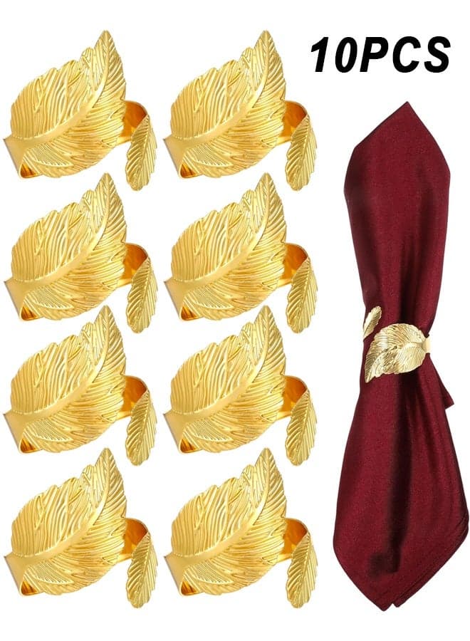 10PCS Stylish Fall Napkin Ring Gold Napkin Rings, Metal Leaf Napkin Rings