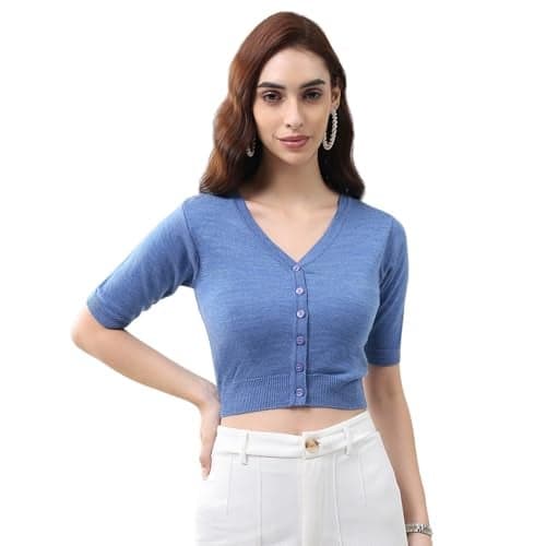 Monte Carlo Women's Regular Fit Cardigan | Stylish Solid Design | Button Closure | Warm Half Sleeves V Neck Fashion Cardigan for Women's Blue XL (Pack of 1)