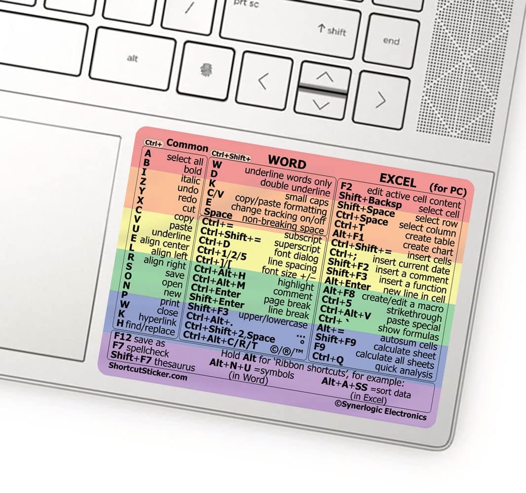 Synerlogic WordExcel Windows Shortcut Sticker Reference Guide Keyboard Shortcuts Work from Home Essentials Excel Shortcuts Cheat Sheet Laminated NoResidue Vinyl RainbowSmall