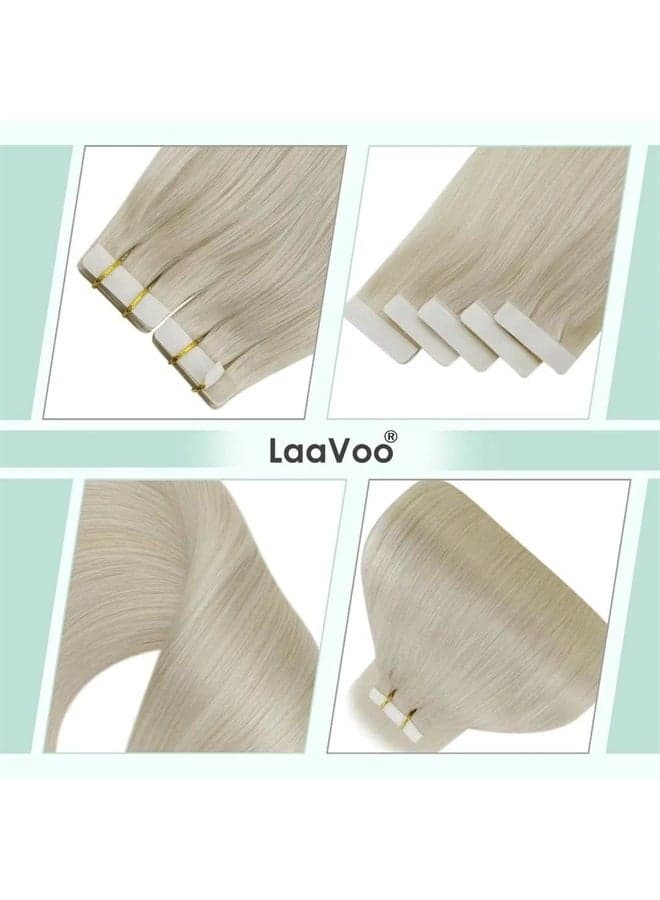 LaaVoo Blonde Tape in Hair Extensions Human Hair 20 Inch Platinum Blonde Human Hair Tape in Hair Extensions for Women Skin Weft Hair Extensions Silky Invisible 20PC 50G