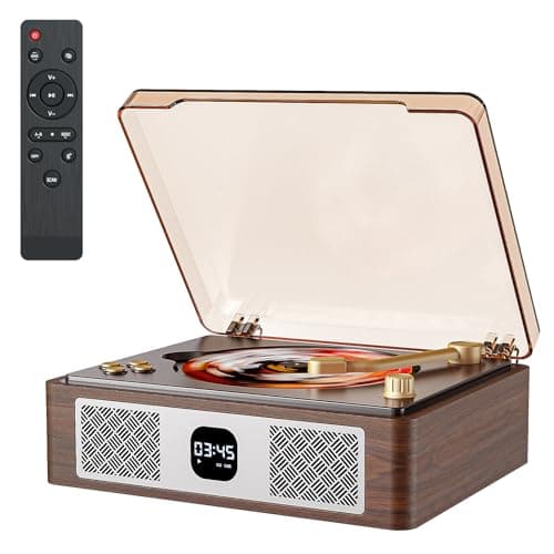 CARONSORT Retro Cd Player Can Rip to USB,Nostalgic Bluetooth CD Player for Home,Built-in Speakers with LCD Screen,Supports Coaxial/3.5mm/FM Radio with Remote Control-Wired Walnut Brown