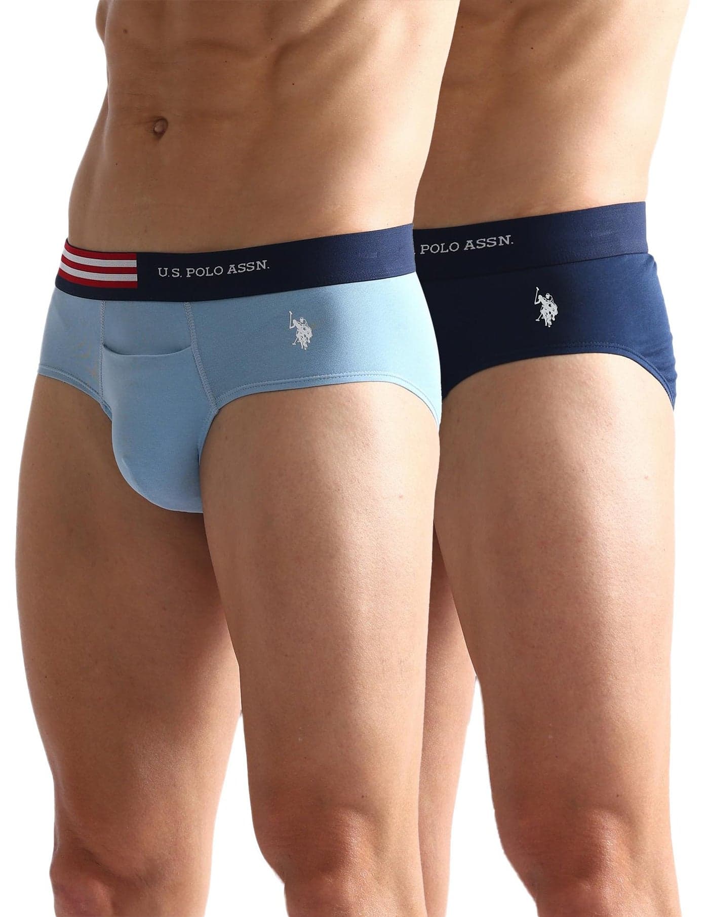 U.S. POLO ASSN. Men's Flag Waist Single Jersey OEB06 Briefs - Pack of 2(Navy-Glacier Lake L)