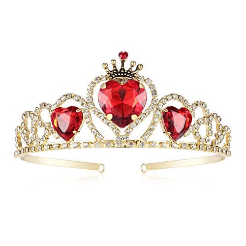 Queen of Heart Crown Evie Descendants 3 Crown Halloween Costume Headdress Queen of Hearts Gold Tiara for Kids Girls Women