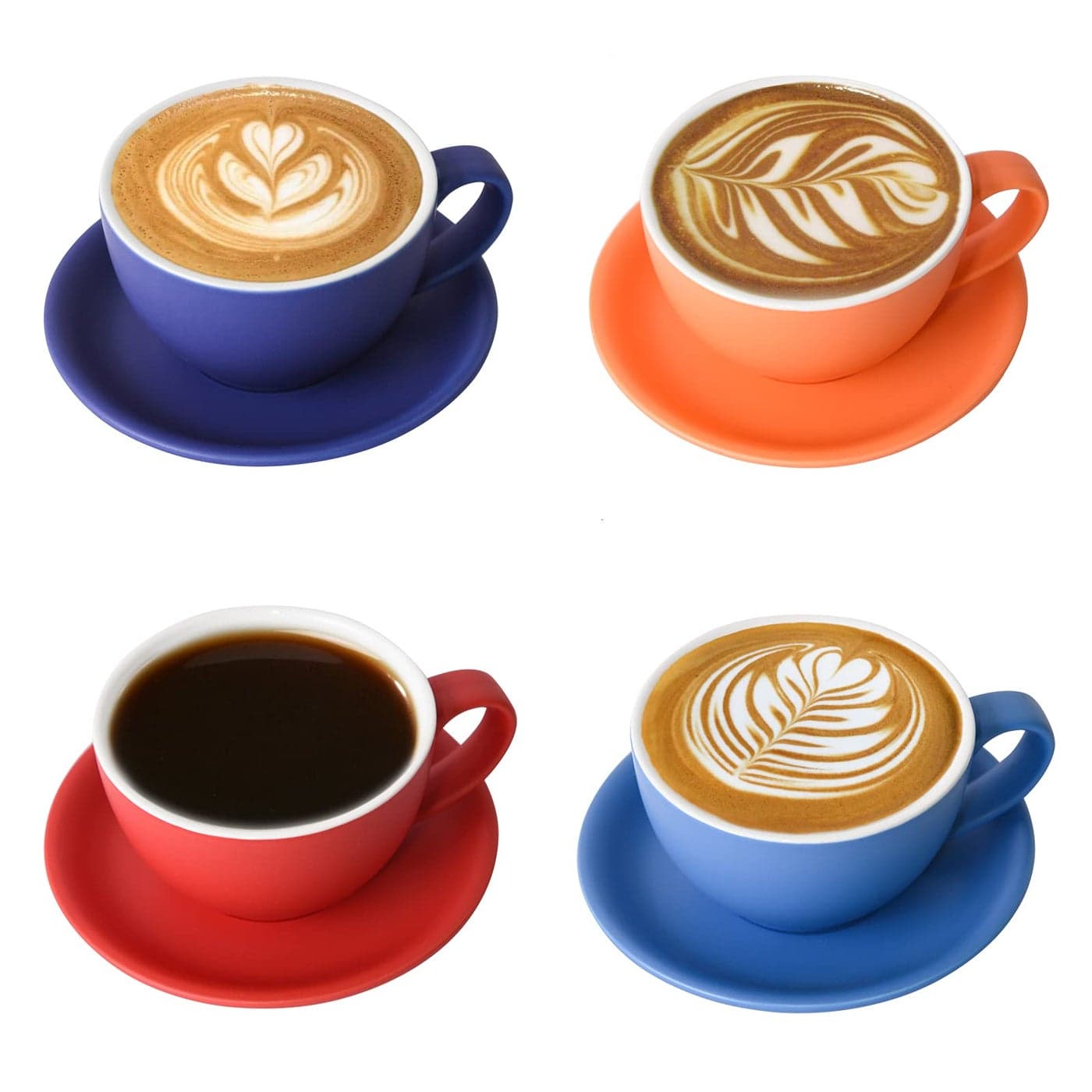 Yundu Ceramics Latte Cup and Saucer 10 oz for CappuccinoTeaCafe Mocha Set of 4Matte Mixed Color