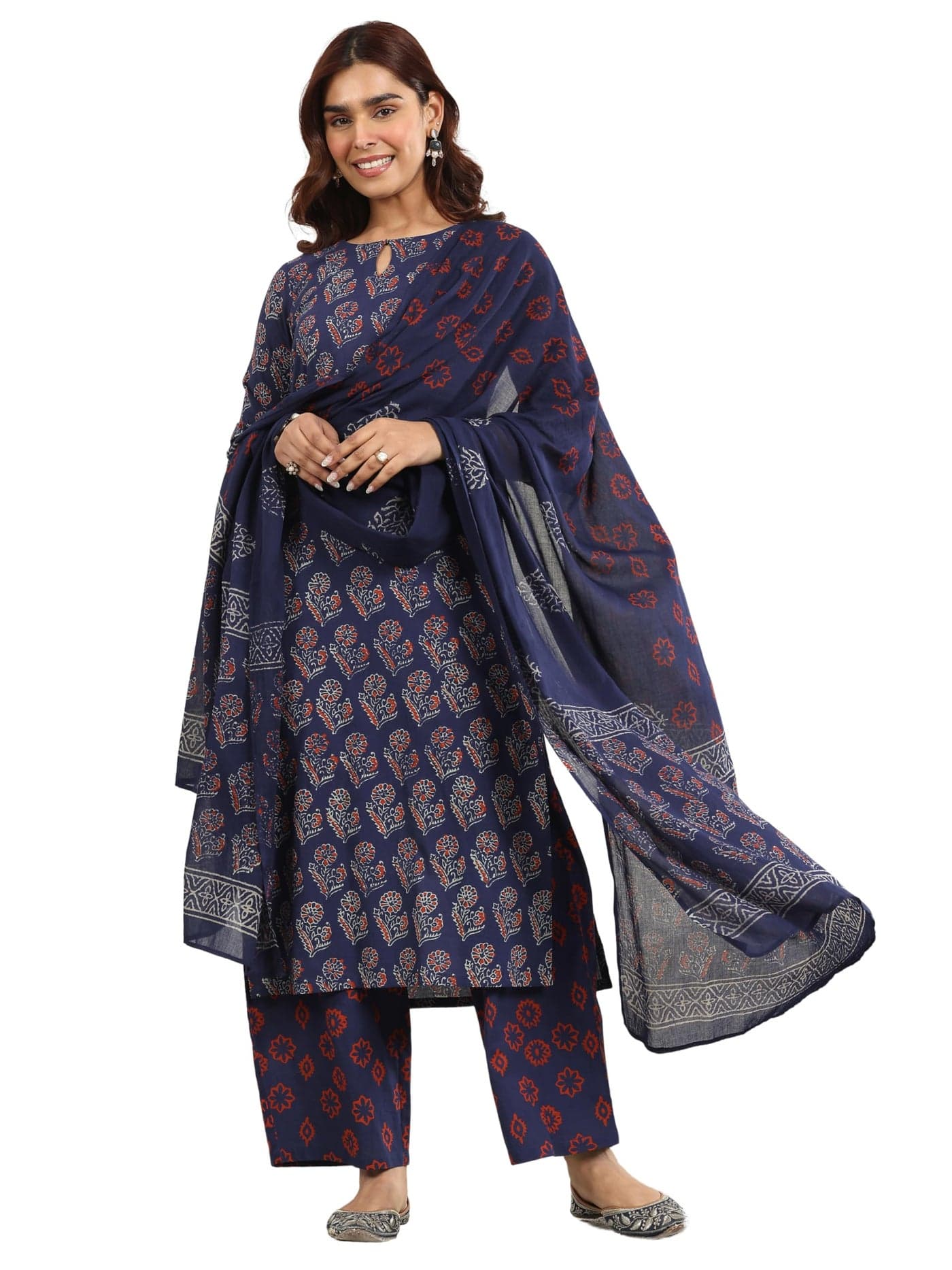 Libas Blue Printed Cotton Straight Kurta set for Women (400192OHM)
