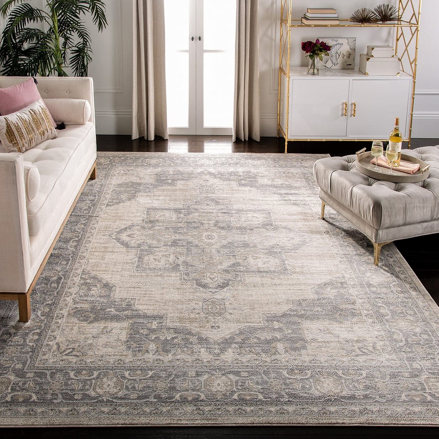 SAFAVIEH Brentwood Collection Area Rug 11 Square Cream Grey Medallion Distressed Design NonShedding Easy Care Ideal for High Traffic Areas in Living Room Bedroom BNT865B
