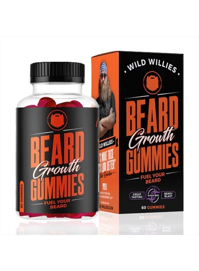 Beard Growth Gummies Supplement Grow Fuller & Thicker Beard, Formulated with Biositol Complex & 19 Hair Grooming Nutrients & Vitamins - 60 Gummies, Berry Blast Flavor