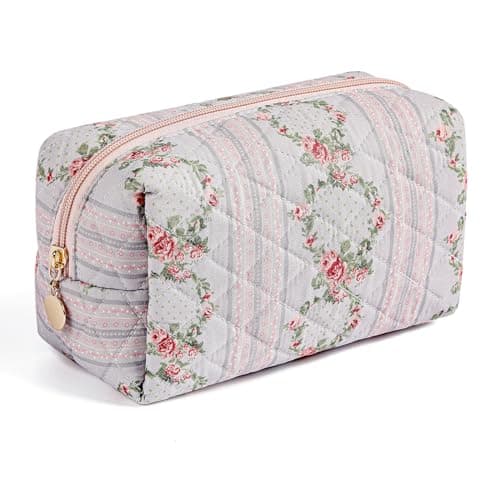 HHQQWZ Makeup Bag Travel Cosmetic Bag for Women Girls, Zipper Make Up Pouch, Floral Flowers Toiletry Organizer Makeup, Portable Storage Bag, Cosmetic Travel Cloth Bag (Blue)