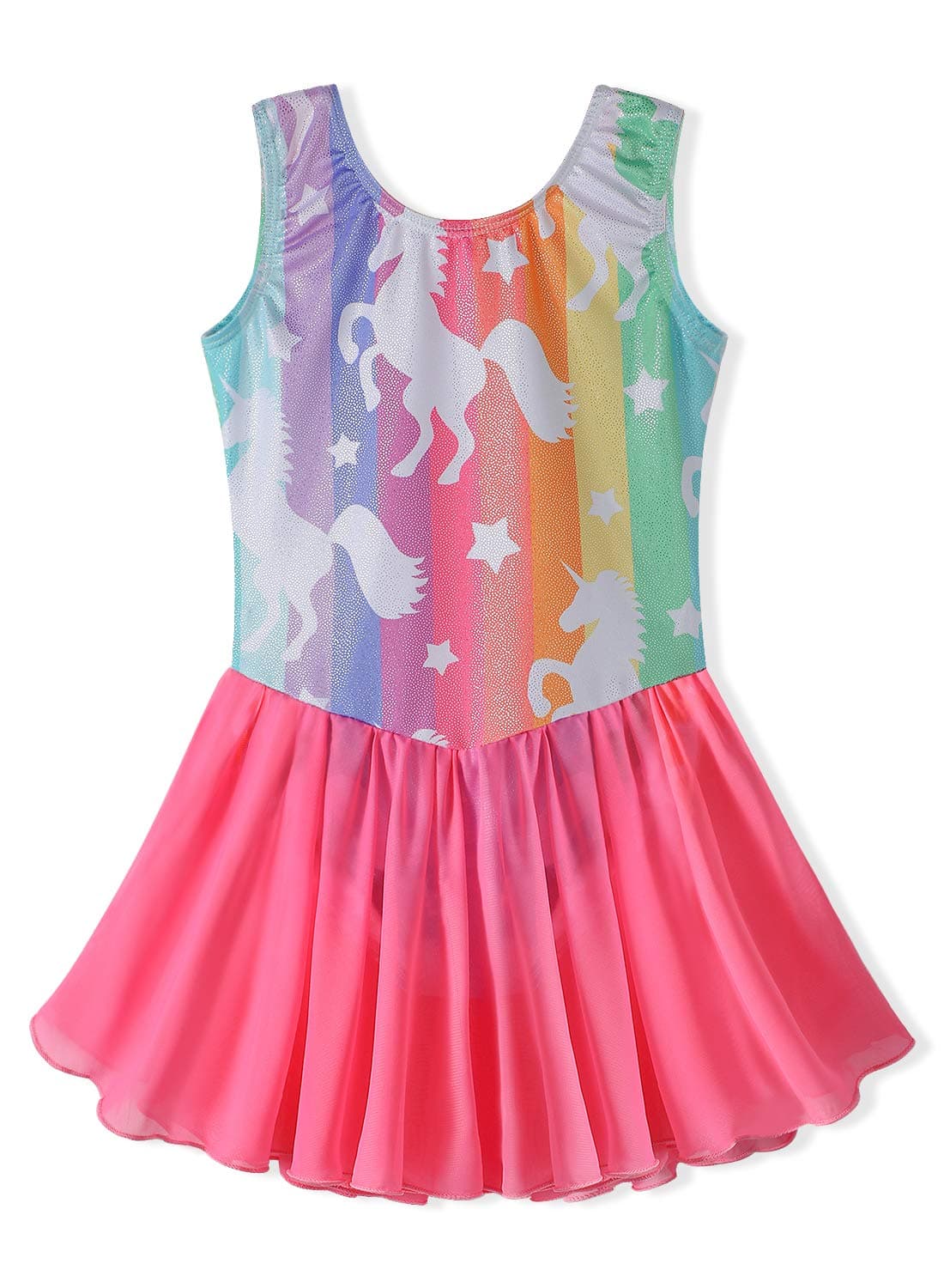 Pink Skirted Leotards 3t 4t for Girls Gymnastics Ballet Tutu Dance Dress Mermaid Unicorn Gymnastic Skirt (Baby/Toddler/Big Girls) (Stripe, 110 (3-4 years old))