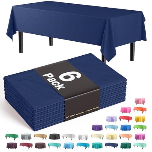 Party Solids 6-Pack Premium Plastic Tablecloth 54in. x 108in. Rectangle Plastic Table Cover - Navy