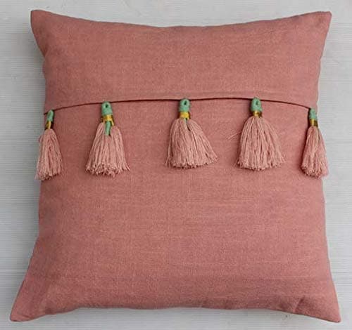 Dekor World Cotton Sulb Tassel Coral Cushion Cover (Pack of 2) 16x16 inch for Living Room and Bedroom
