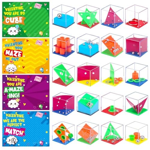 24 Pack Valentines Gifts for Kids Classroom Mini 3D Brain Teaser Puzzles Cubes Funny Valentine Day Exchange Cards for Kids School Valentines Treat Party Favors for Class Boys Girls Fidget Toys Bulk