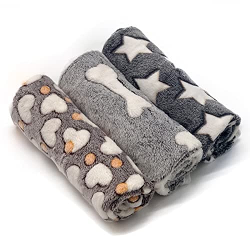 1 Pack 3 Puppy Blankets Super Soft Warm Sleep Mat Grey Cute Print Fluffy Fleece Pet Flannel Throw Dog Blankets for Small Dogs CatsStarBoneLove Small 23x15