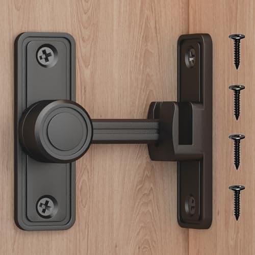 Barn Door Privacy Latch 90180 Swing Slide Lock ZincAlloy Adhesive or Screw Mount Interior Use for BathroomBedroomClosetShed Includes Screws Glue Black