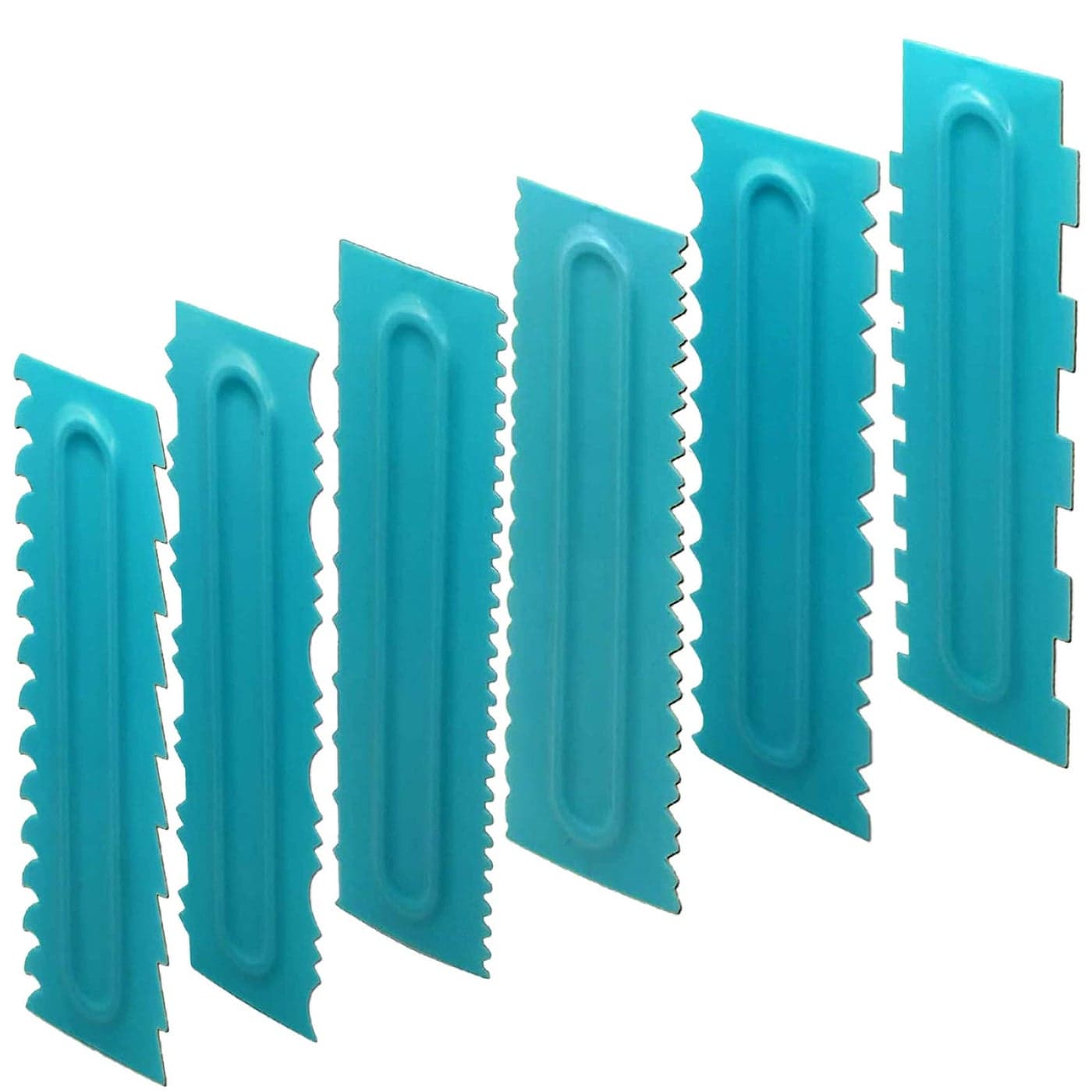 Antallcky Cake Scraper Polisher Set of 6 Pack Decorating Comb and Icing Smoother Mousse Butter Cream Cake Edge Tools Plastic Sawtooth 12 Design TexturesBlue