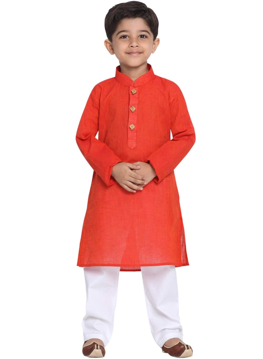 JBN Creation Boys Pure Cotton Red and White Kurta Pyjama Set - Ethnic Elegance for Festivals | Comfortable Traditional Pure South Handloom Cotton Kurta Pyjama for Kids_JBNBK070RDnPWH_26